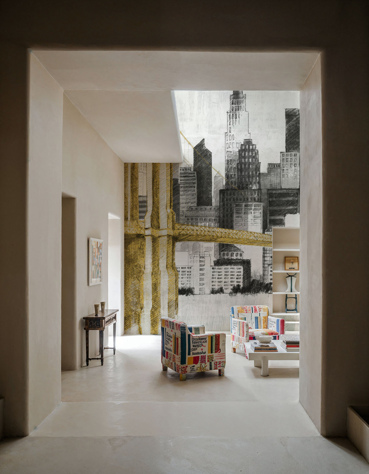 New York Skyline I Yellow Bridge No Words Mural Wallpaper - room preview 02
