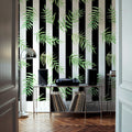 Black & White Stripe Leaves Mural Wallpaper - room preview 02