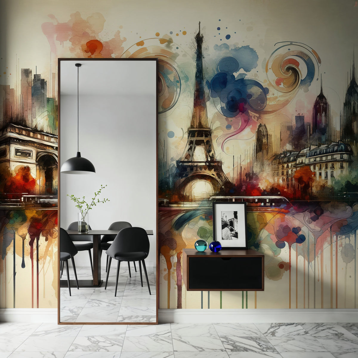 Watercolor Skyline Paris I Mural Wallpaper - room preview 02