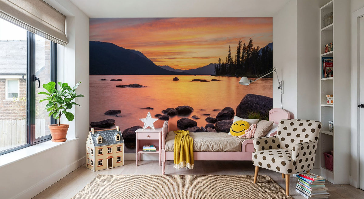 Cascade Mountains Sunset Mural Wallpaper - room preview 02