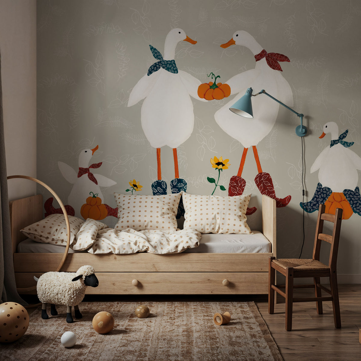Ducks in the Pumpkin Patch VI Mural Wallpaper - room preview 02