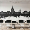 Weisbaden Germany Skyline Black & White Mural Wallpaper - room preview 02