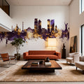 Kyiv Ukraine Skyline Purple & Gold Mural Wallpaper - room preview 02