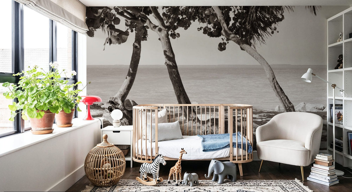Fort Zachary Beach II BW Mural Wallpaper - room preview 02