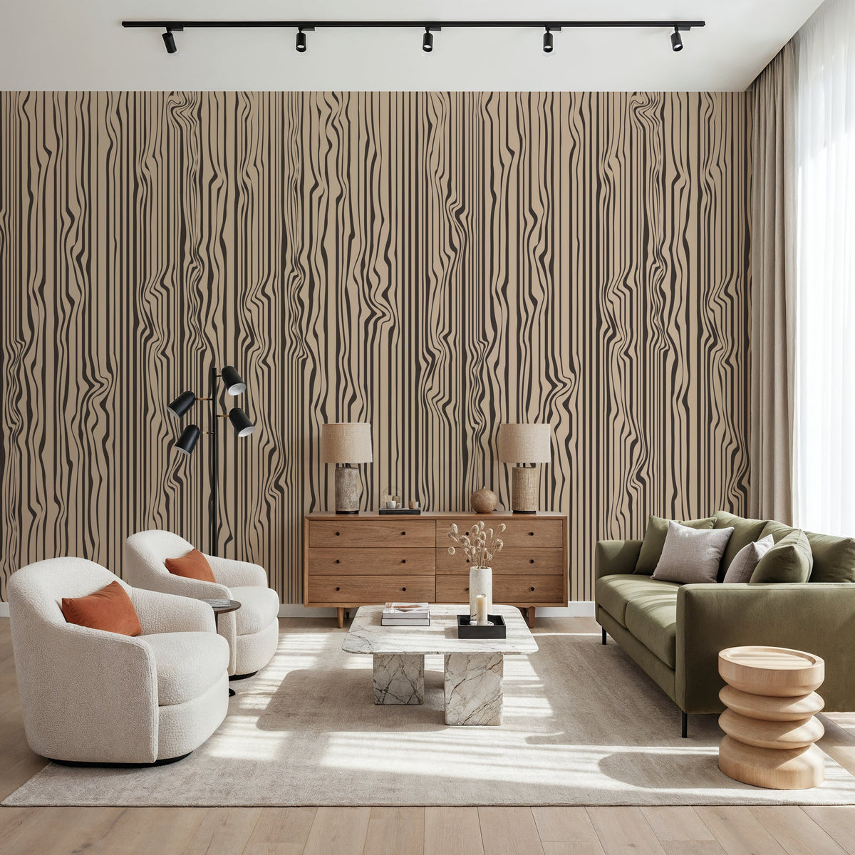 Veneer Lines, Mocha Mural Wallpaper - room preview 02