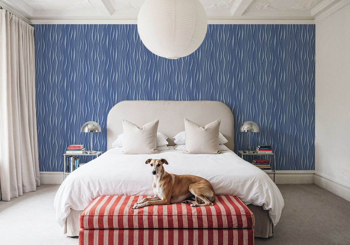 Swaying Lines, Indigo Mural Wallpaper - room preview 02