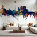 Düsseldorf Germany Skyline Blue & Bronze Mural Wallpaper - room preview 02