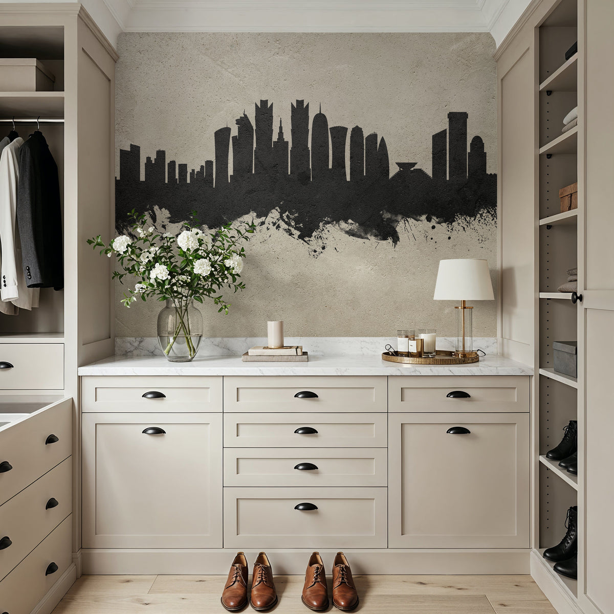 Doha Qatar Skyline Concrete Mural Wallpaper - room preview 02
