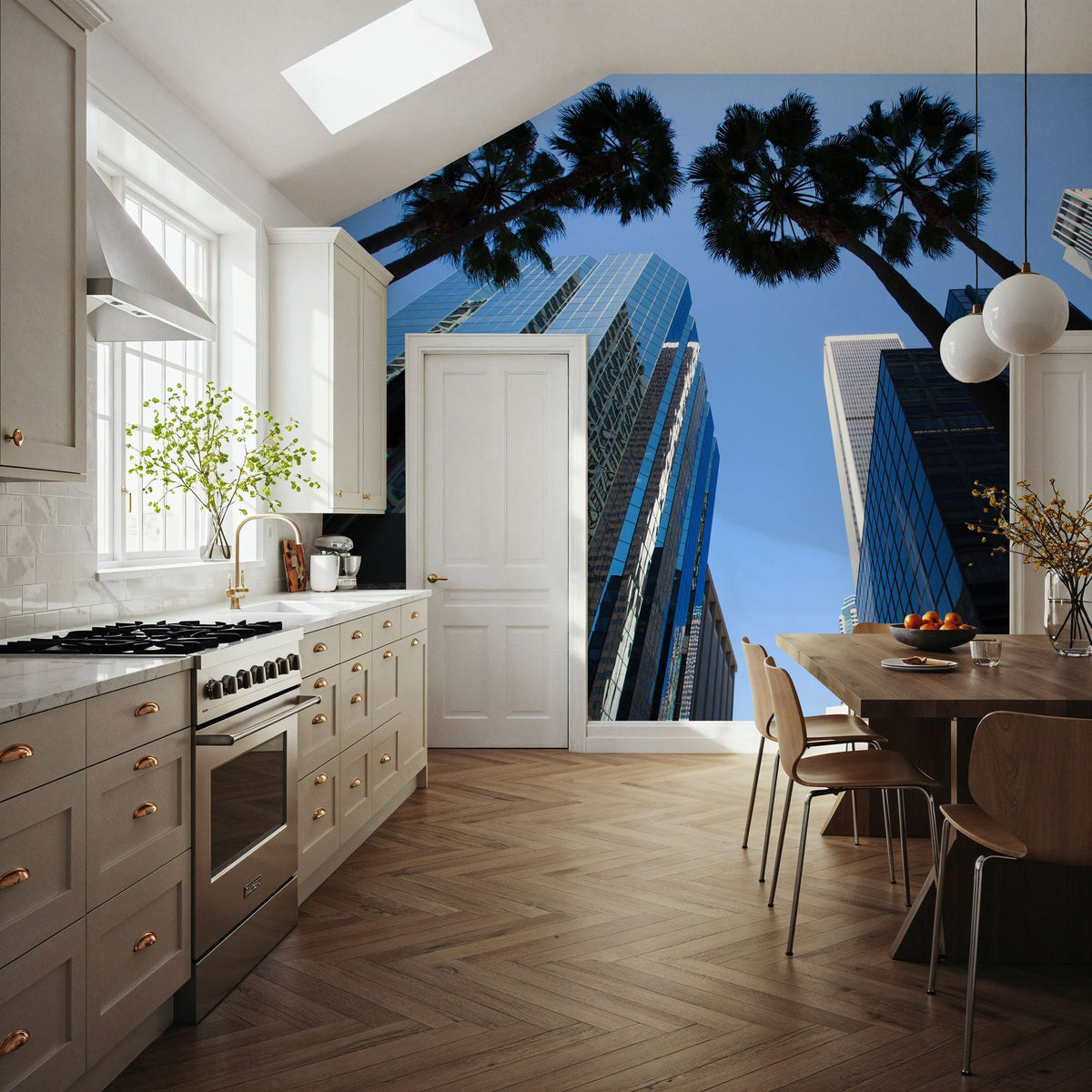Scyscraper Palms Mural Wallpaper - room preview 02
