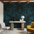 Shielded Leaf Blue Mural Wallpaper - room preview 02