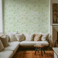 Kala Flowers Green on White Mural Wallpaper - room preview 02