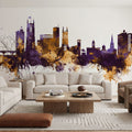 Derby England Skyline Purple & Gold Mural Wallpaper - room preview 02