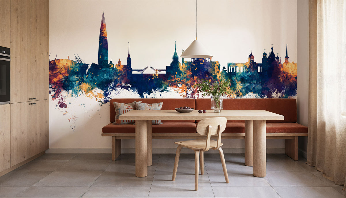 St Petersbug Russia Skyline Blue & Bronze Mural Wallpaper - room preview 02