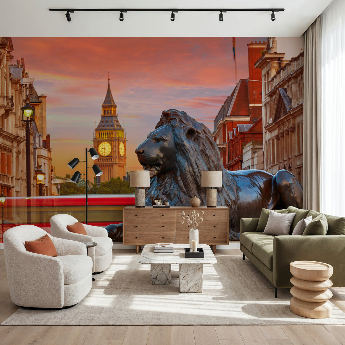 Trafalgar Square Lion Mural Wallpaper - room preview 02