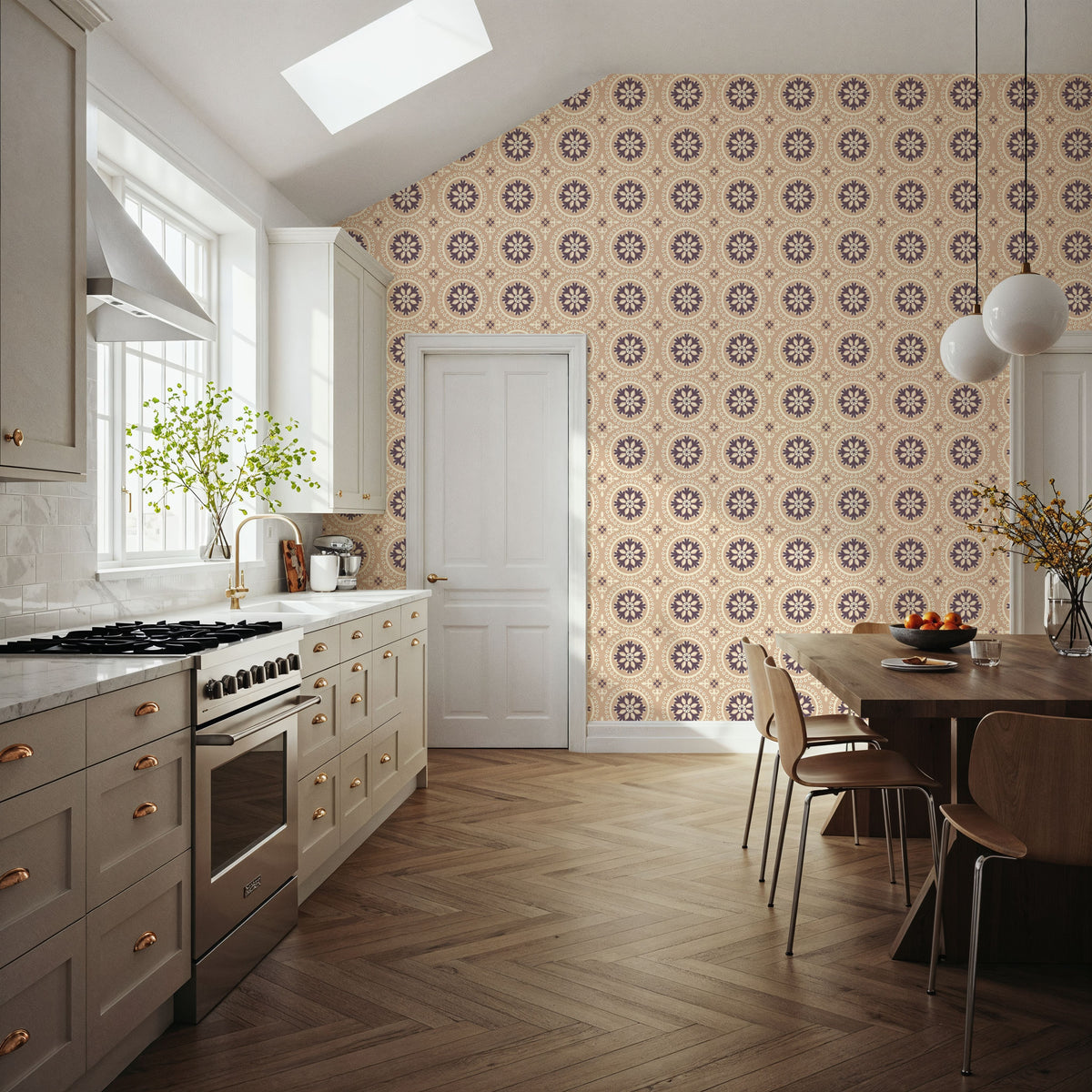 Geo Floral, Beige Mural Wallpaper - room preview 02