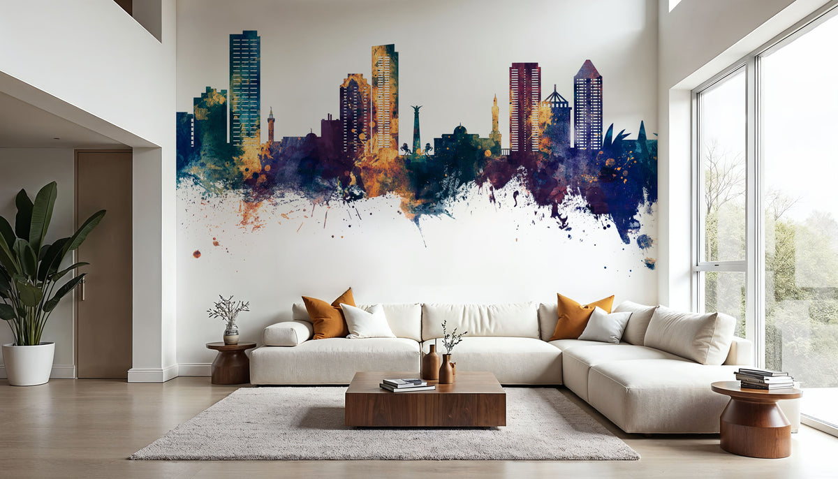 Umm Al Quwain Skyline Blue & Bronze Mural Wallpaper - room preview 02