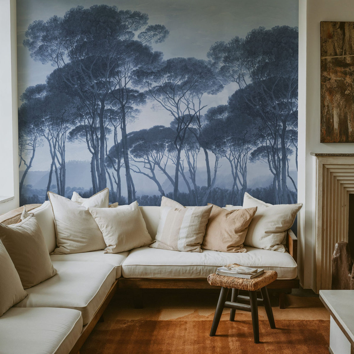 Mediterranean Pine Landscape, Blues Mural Wallpaper - room preview 02