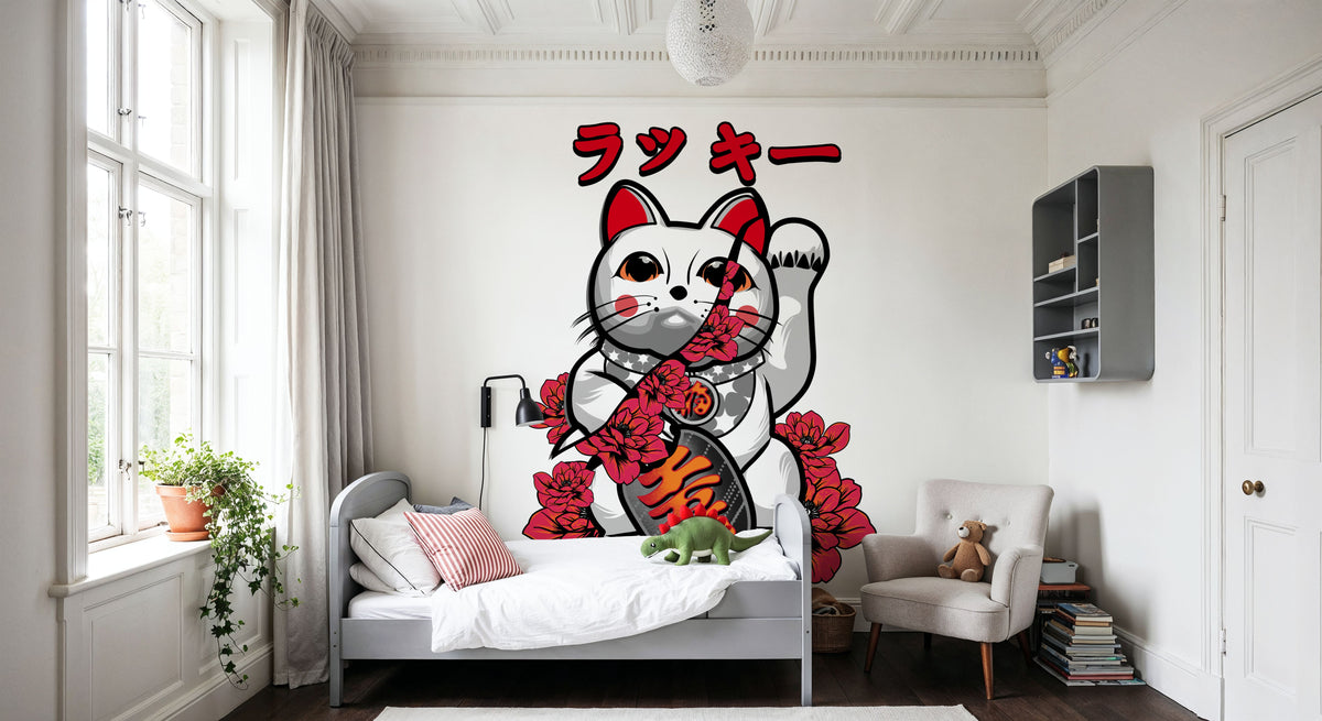Neko Cat Mural Wallpaper - room preview 02