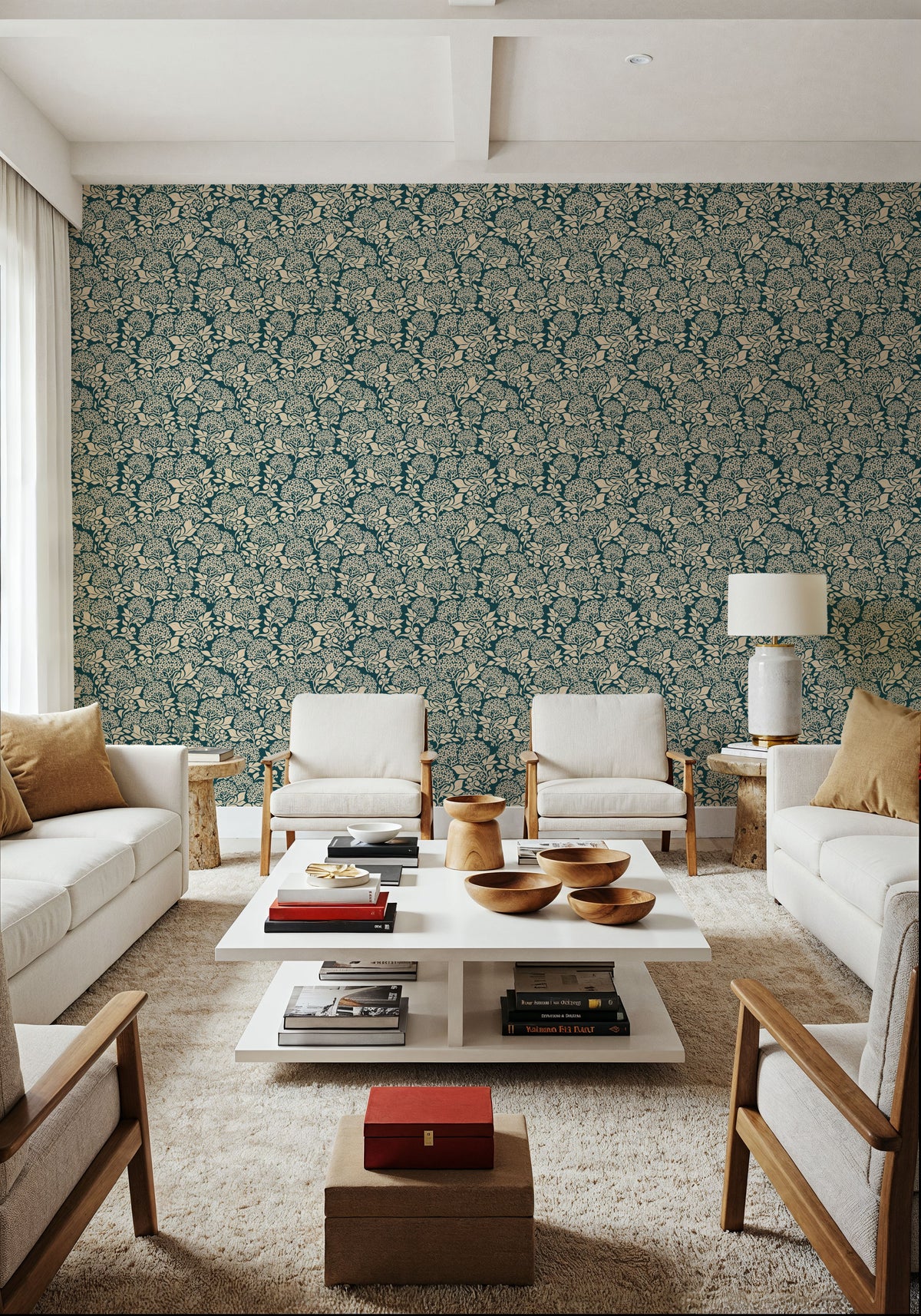 Hydrangea, Teal Mural Wallpaper - room preview 02