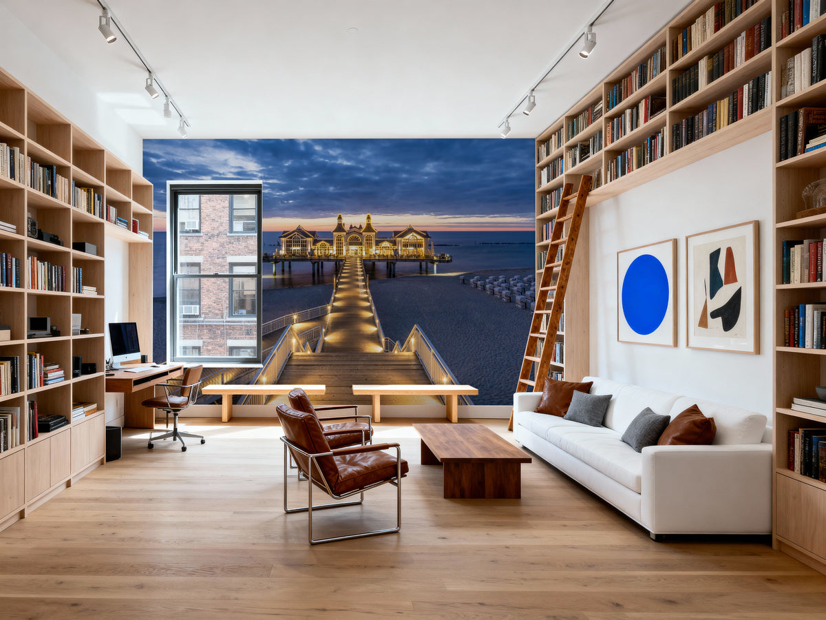 Sellin Pier At Night Panorama Mural Wallpaper - room preview 02
