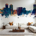 Wichita Kansas Skyline Blue & Bronze Mural Wallpaper - room preview 02