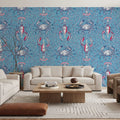 Lobster and Crab Coastal Nostalgia, Blue Mural Wallpaper - room preview 02