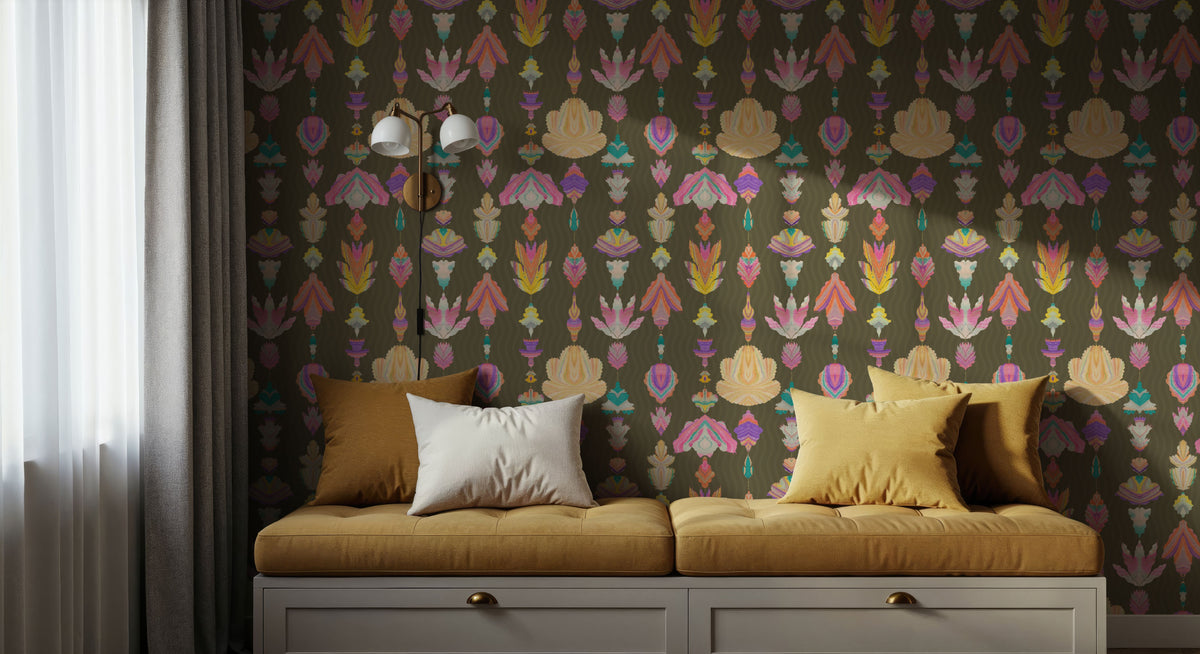 Marble Flowers, Khaki Mural Wallpaper - room preview 02