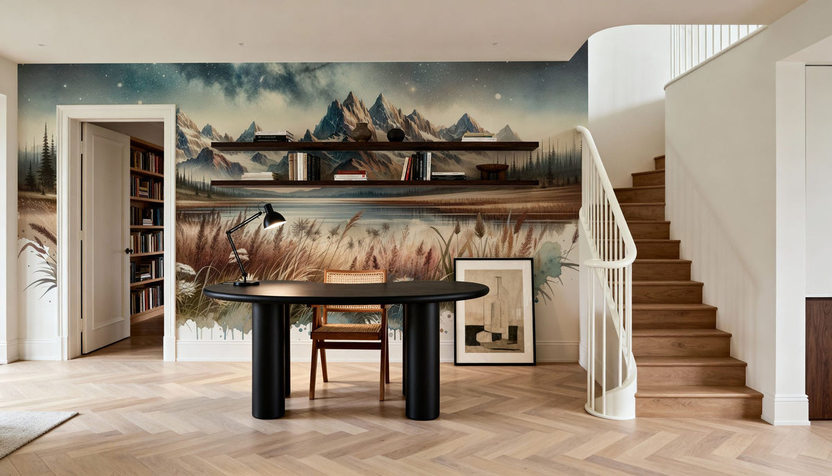 Starry Mountain Night Mural Wallpaper - room preview 02