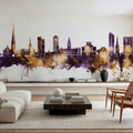 Preston England Skyline Purple & Gold Mural Wallpaper - room preview 02