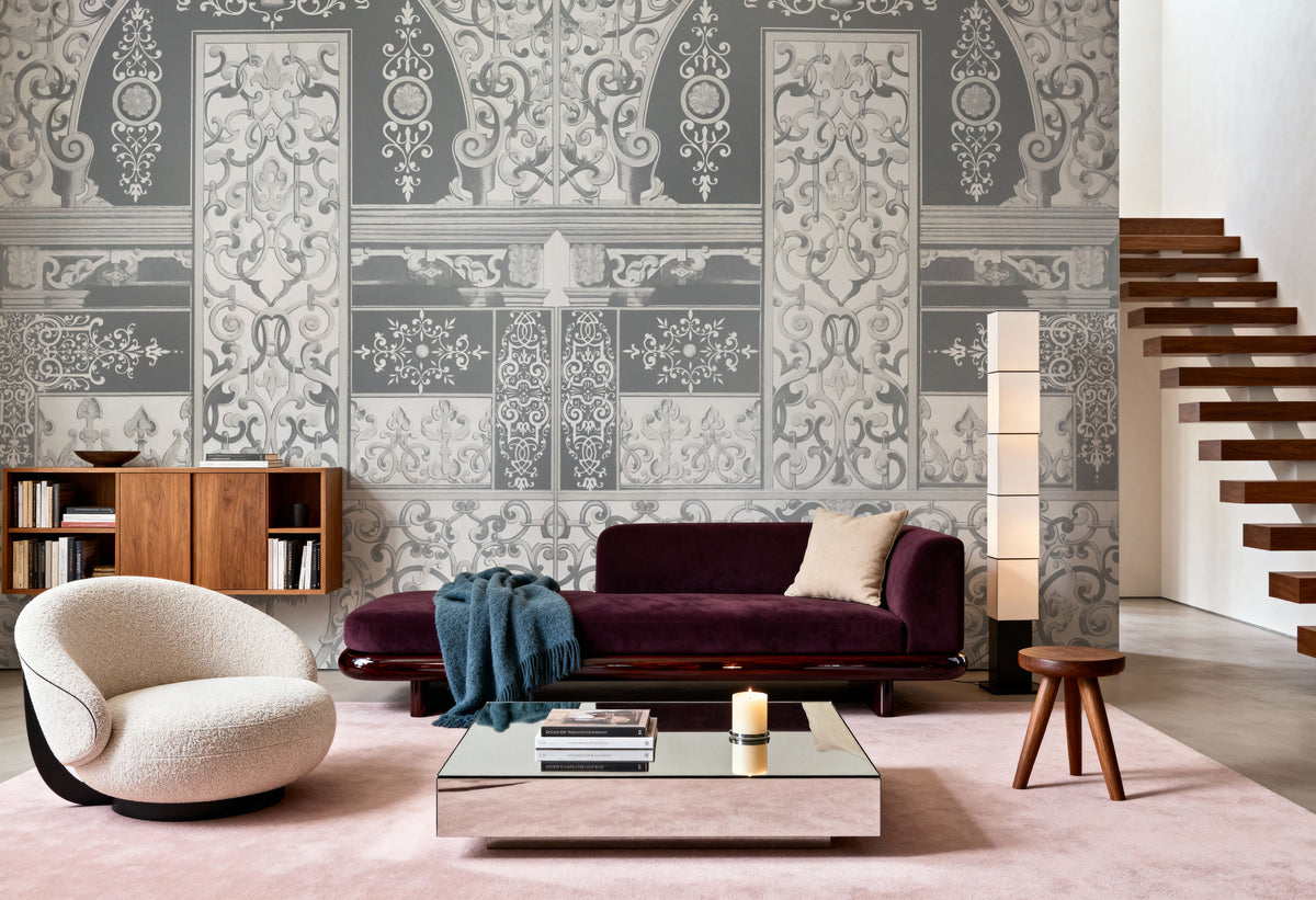German Renaissance, Gray Mural Wallpaper - room preview 02