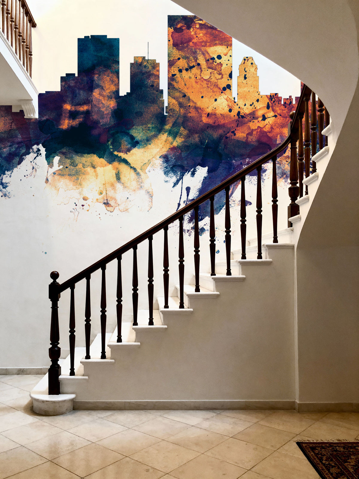 El Paso Texas Skyline Blue & Bronze Mural Wallpaper - room preview 02