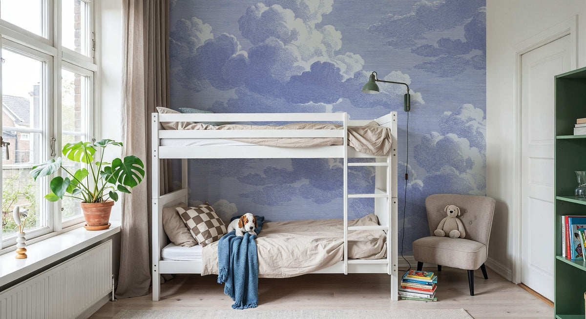 Intaglio Clouds, Periwinkle Mural Wallpaper - room preview 02