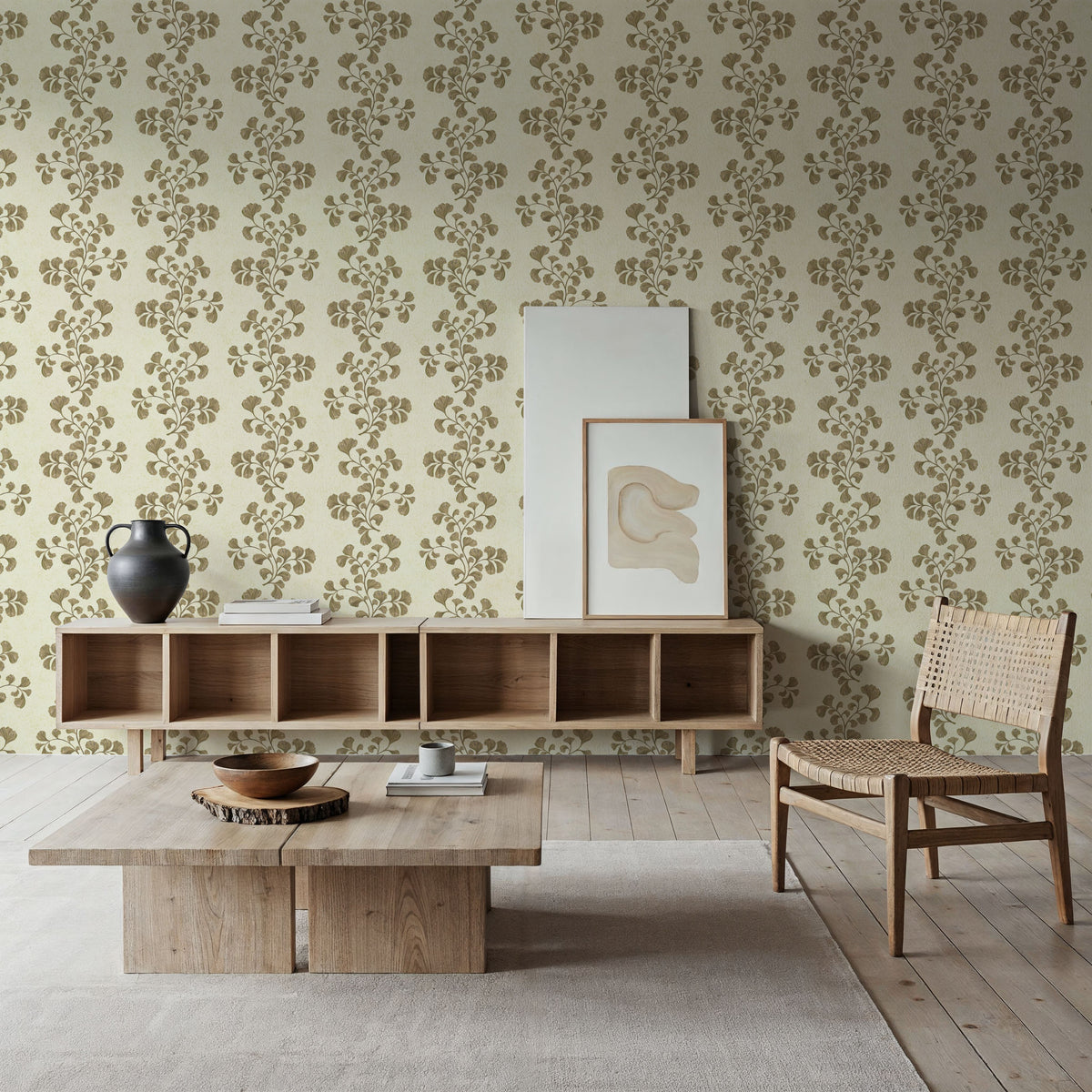 Fern Stripes, Beige Mural Wallpaper - room preview 02