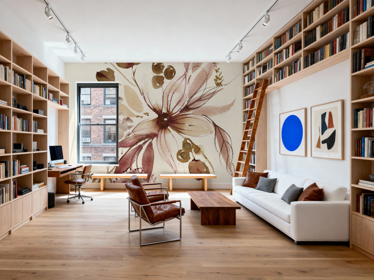 Sepia Floral Mural Wallpaper - room preview 02