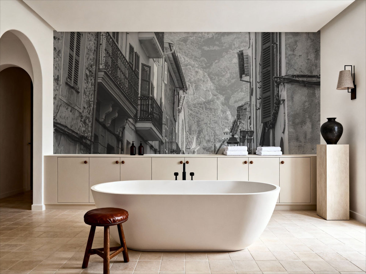 Spanish Islands BW Mural Wallpaper - room preview 02