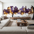 St John's Canada Skyline Purple & Gold Mural Wallpaper - room preview 02