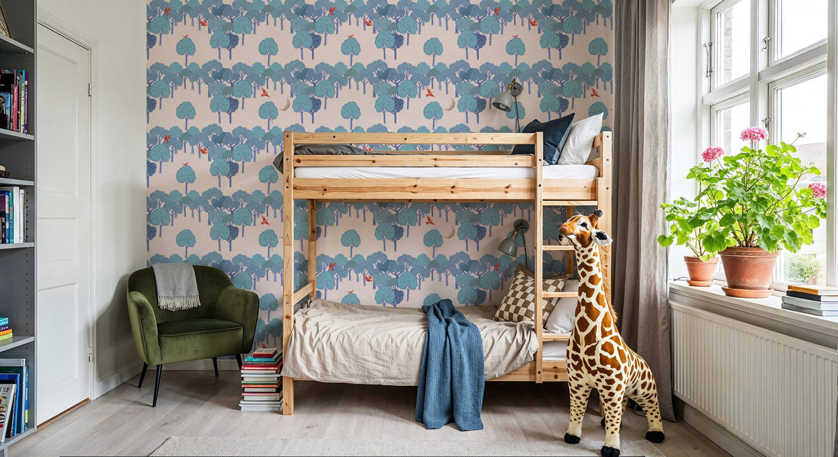 The Key to the Forest, Blue Mural Wallpaper - room preview 02
