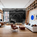 Lundbreck Falls Bridge BW Mural Wallpaper - room preview 02