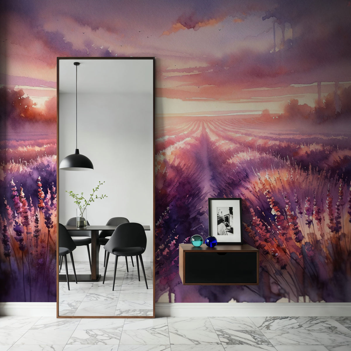 Dawn's Embrace in Lavender Fields Mural Wallpaper - room preview 02