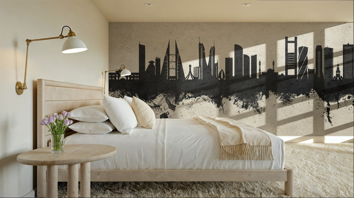 Manama Skyline Concrete Mural Wallpaper - room preview 02