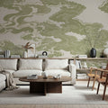 Ukiyo-e Clouds, Pistachio Mural Wallpaper - room preview 02