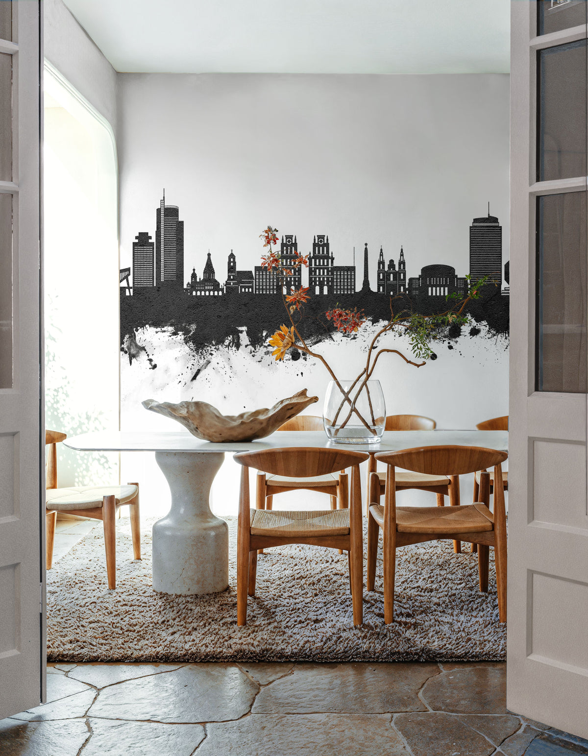 Minsk Belarus Skyline Black & White Mural Wallpaper - room preview 02