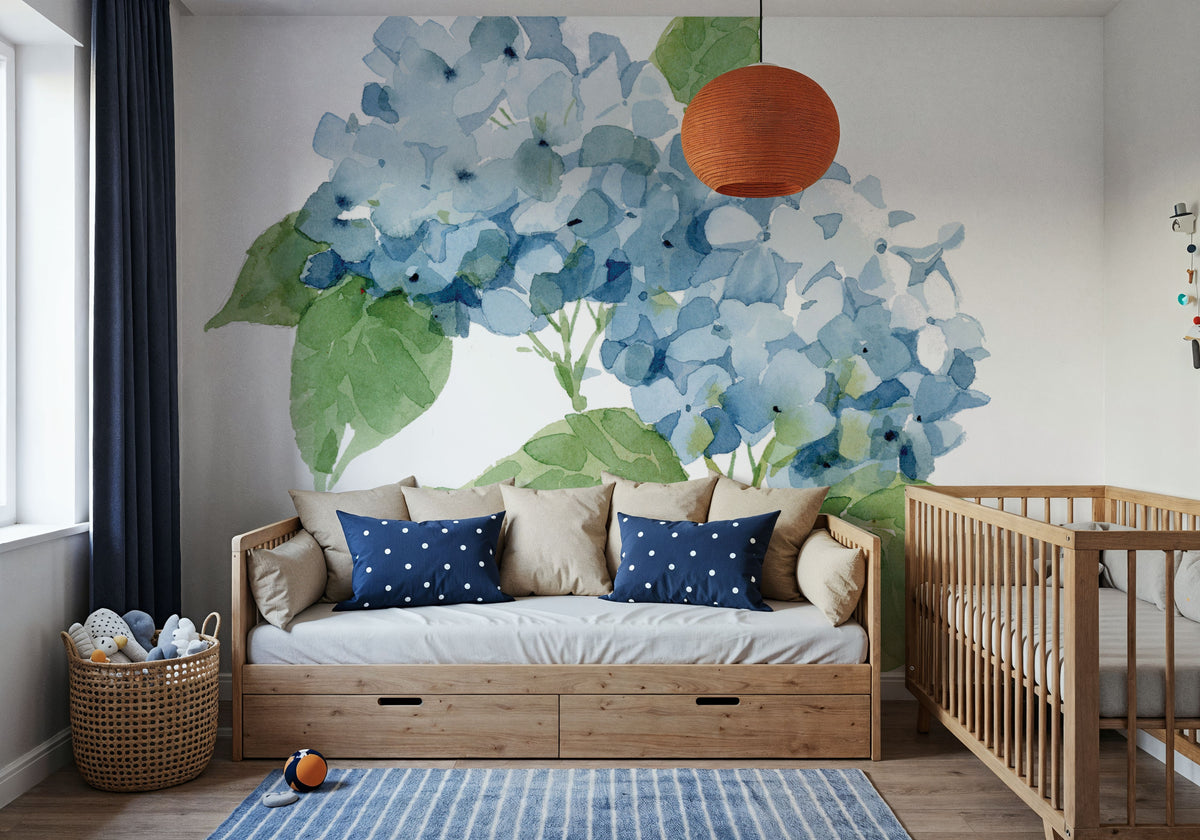 Blue Hydrangea II Mural Wallpaper - room preview 02