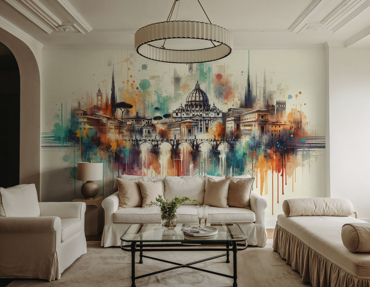 Watercolor Skyline Rome II Mural Wallpaper - room preview 02