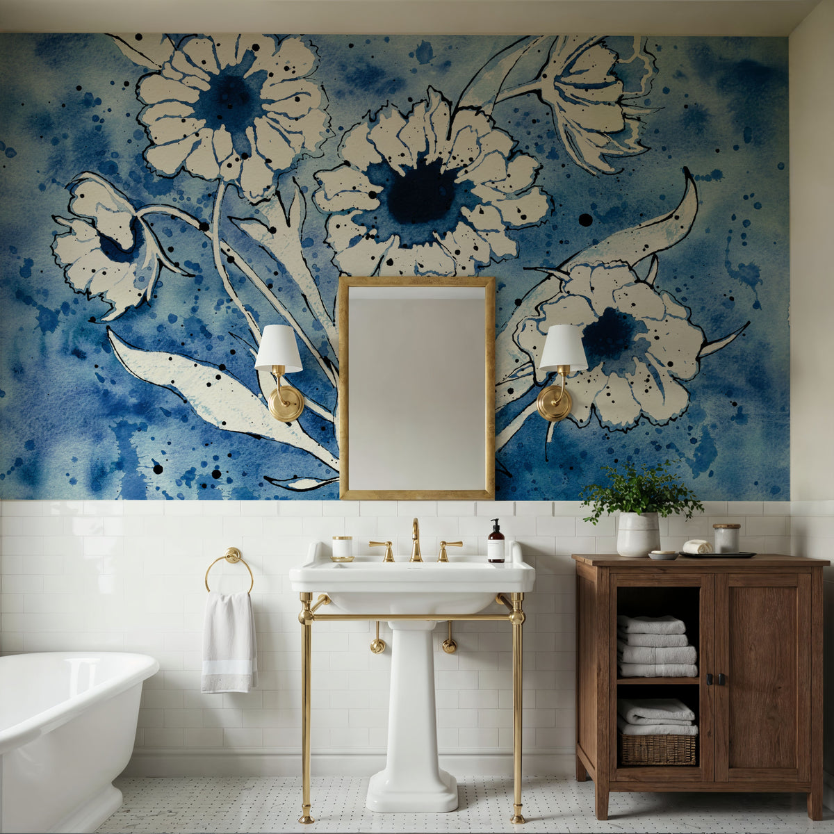 Batik Flowers Mural Wallpaper - room preview 02