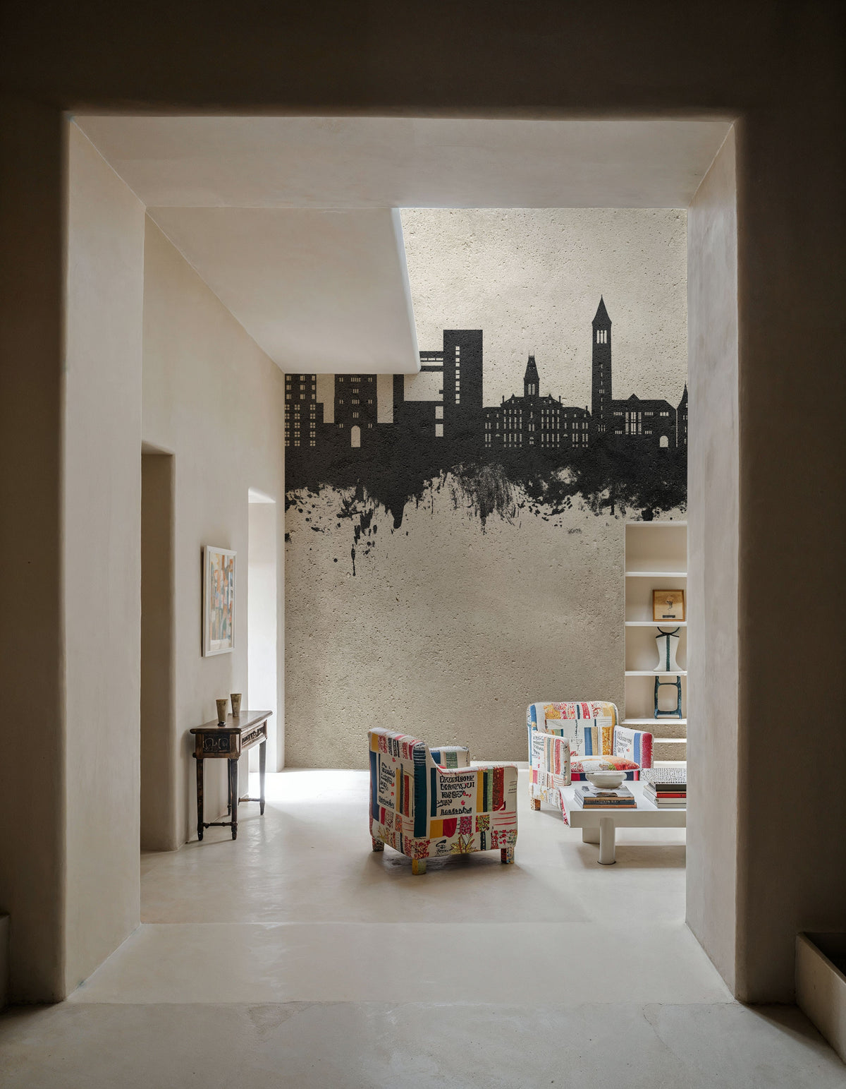 Ithaca New York Skyline Concrete Mural Wallpaper - room preview 02