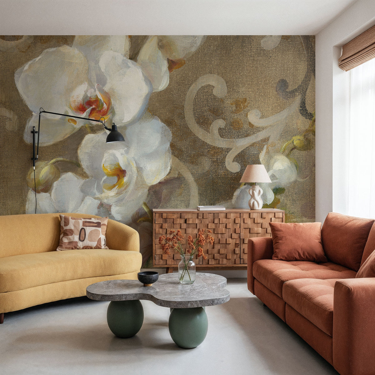 White Orchid Mural Wallpaper - room preview 02