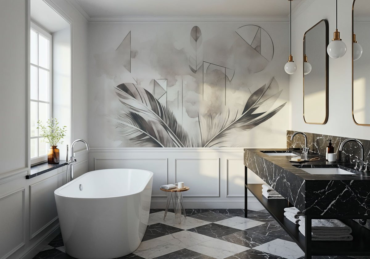 Feather Geometry Smoke Mural Wallpaper - room preview 02