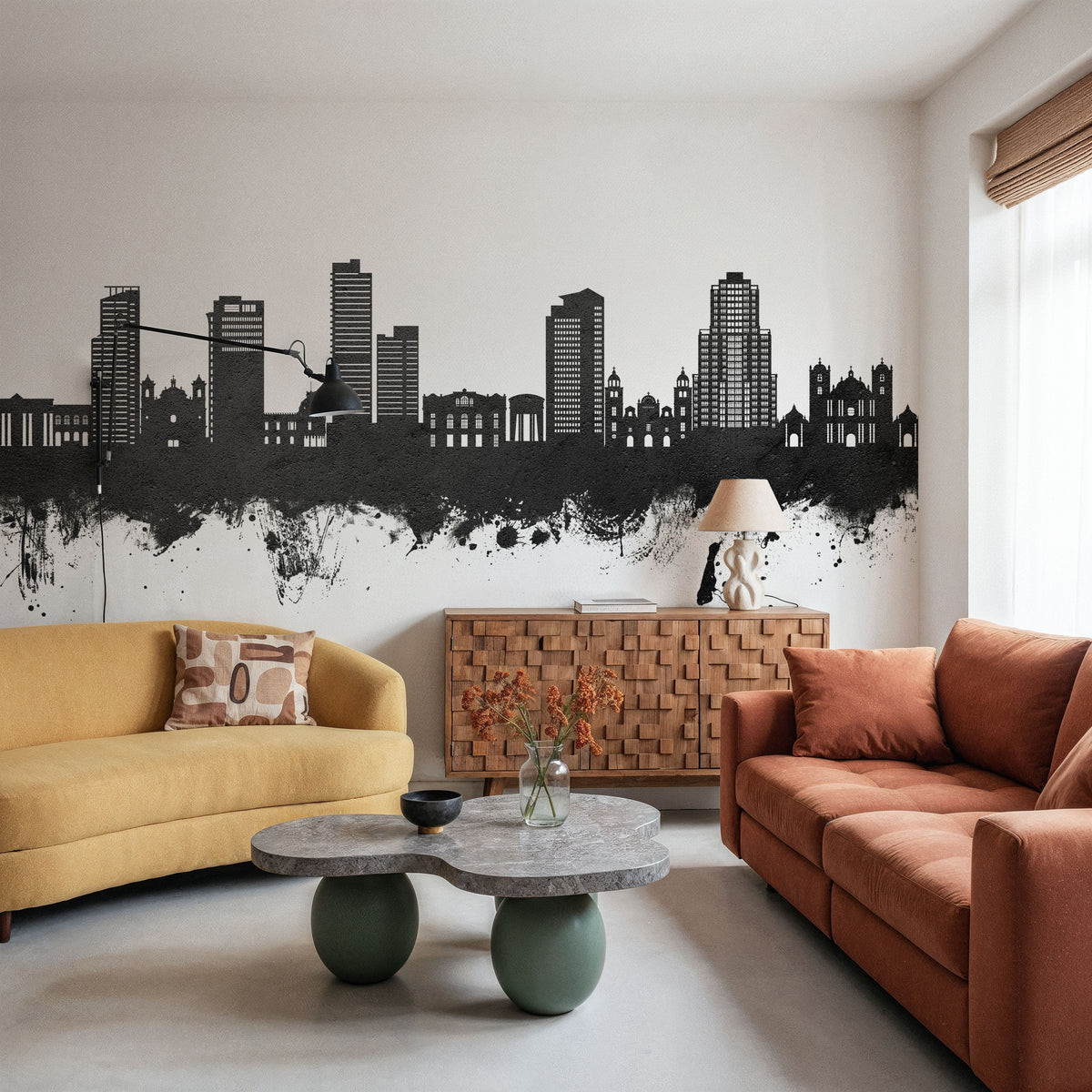 Tegucigalapa Honduras Skyline Black & White Mural Wallpaper - room preview 02