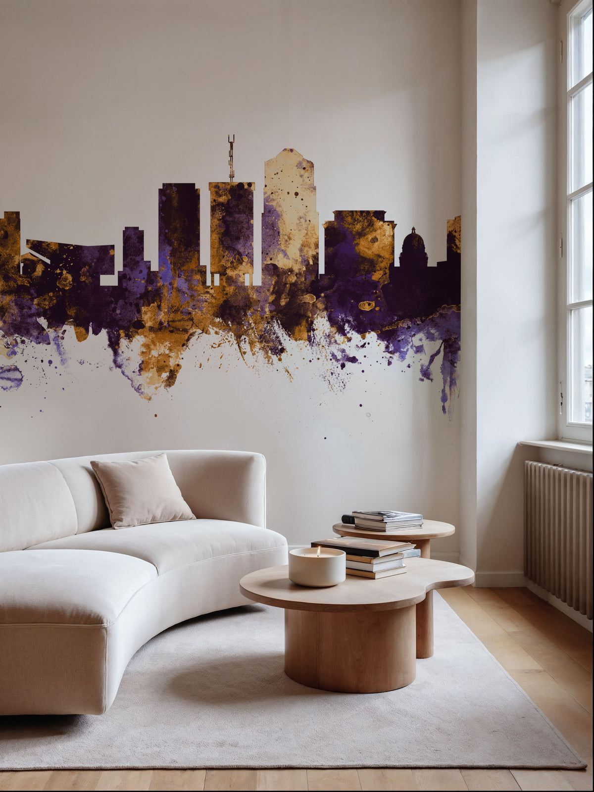 Tucson Arizona Skyline Purple & Gold Mural Wallpaper - room preview 02